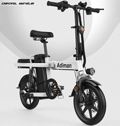 LIXUE Electric Bike LIXUE Folding Electric Bike Carbon alloy 14 inch Fold E-Bike, Urban Commuter, Max Speed 25km / h, Rechargeable Dual Disc Brakes, White