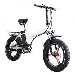 LWL Electric Bike LWL Electric Bikes for Adults Folding Electric Bikes for Adults 500W Electric Snow Bicycle Men'S and Women'S 48V 15Ah Lithium Battery 20 Inch 4.0 Tire Ebike (Color : White)
