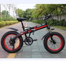 ONLYU Bike ONLYU Folding Electric Bikes, 20X4.0 Fat Tire Mountain Bike with 48V 14Ah Battery 35Km / H E Bike 7-Gear Speed Shift Double Disc Brake Electric Bicycle, black red, 48V 10Ah