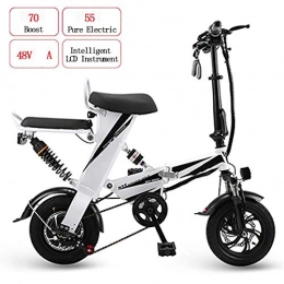 OTO Bike OTO Folding Electric Bike for Adult - 48V 13AH 250W Double E-Bike with 55KM Range And Top Speed 20Km / H, Double Disc Brakes 12" Bicycle Commuter Bike, White