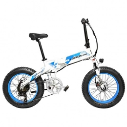 Qinmo Electric Bike Qinmo Folding Mountain Bike, 400W Electric Bicycle, Fat Tire Ebike, 48V 12.8AH 7 Speed Snow Bike，Aluminium Alloy Frame Mountain Bike (Color : White Blue, Size : 10.4ah)