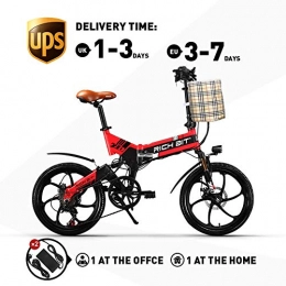 RICH BIT Electric Bike RICH BIT ZDC RT-730 Folding e-bike 20 inch elecrtic bike 48v 8ah hidden battery tax free (red(With Front Basket))