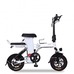 SHENXX Bike SHENXX Folding Electric Bike, 14 Inch Portable Aluminum Alloy Bicycle, black White Red, 350W motor, 25km / h and 48V 15Ah Lithium-Ion Battery, White