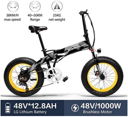 WJSWD Bike WJSWD Electric Snow Bike, 20-inch Fat Bike Folding E-bike 7 Speed Snow Bike 48V 12.8Ah 1000W Engine Aluminum Alloy Frame 5 PAS Mountain Bike Lithium Battery Beach Cruiser for Adults (Color : Yellow)