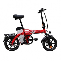 WXX Electric Bike WXX 14 Inch Aluminum Alloy Folding Electric Bicycle Double Disc Brake Shock Absorption Small Travel Electric Car Suitable for Camping, Red