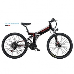 YUNYIHUI Bike YUNYIHUI 26" Folding Bike, Smart Electric bicycle, With 48V Removable Lithium Battery Charging, Shimano 21 Speed Gear, Commuter Bike, 90km, Black-Spoke wheel double battery version