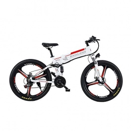 YUNYIHUI Bike YUNYIHUI 26 Inch Folding E-Bike Disc Brakes Commuter Bike Three Working Modes Premium Full Suspension And Shimano 21 Speed Gear Endurance Capacity 60Km, White-Three knife wheel