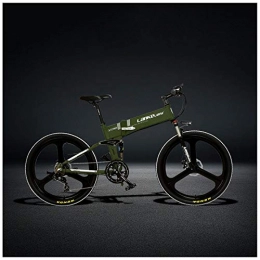 YUNYIHUI Bike YUNYIHUI Electric folding mountain bike, 48V10ah detachable lithium battery, 26-inch all-aluminum frame, high-strength lockable shock absorption and 21-speed Shimano, army green-48V10ah