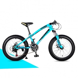 SHUI Bike 20inch Fat Tire Mountain Bike for Child, 7 / 21 / 24 / 27 Speed MTB, High Carbon Steel Frame, Anti-Slip Bicycle Disc Brake Bold Shock Absorber Fork Blue-27sp