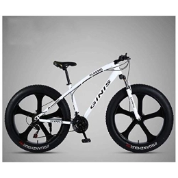 WJSW Fat Tyre Bike 26 Inch Mountain Bicycle, High-carbon Steel Frame Fat Tire Mountain Trail Bike, Men's Womens Hardtail Mountain Bike with Dual Disc Brake, White, 27 Speed 5 Spoke