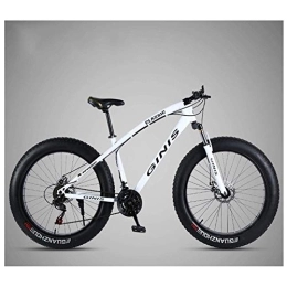 WJSW Fat Tyre Bike 26 Inch Mountain Bicycle, High-carbon Steel Frame Fat Tire Mountain Trail Bike, Men's Womens Hardtail Mountain Bike with Dual Disc Brake, White, 30 Speed Spoke