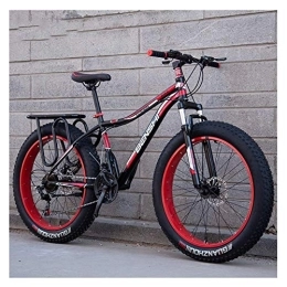 WJSW Bike Adult Fat Tire Mountain Bikes, Dual Disc Brake Hardtail Mountain Bike, Front Suspension Bicycle, Women All Terrain Mountain Bike, Red A, 24 Inch 21 Speed