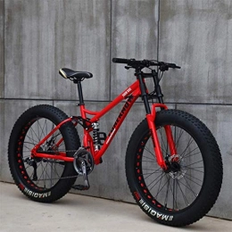 CDFC Fat Tyre Bike CDFC Mountain Bikes, 26 Inch Fat Tire Hardtail Mountain Bike, Dual Suspension Frame And Suspension Fork All Terrain Mountain Bike, Red Spoke, 7stage shift