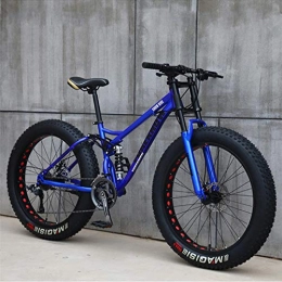 DDSGG Fat Tyre Bike Fat Bike Snow Bike 24 Inch 27 Speed Double Disc Brake Bike Full Suspension MTB Tire Bikes Outdoor Racing Fitness Bicycle, blue