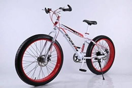 HUWAI Fat Tyre Bike HUWAI Mountain Bikes, 26 Inch Fat Tire Hardtail Mountain Bike, Dual Suspension Frame and Suspension Fork All Terrain Mountain Bike, Medium High-Tensile Steel Frame, white red