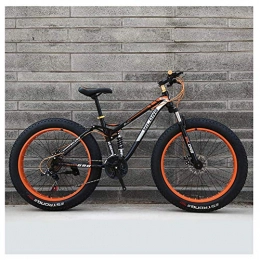 FZC-YM Fat Tyre Bike Mens Womens Mountain Bikes, High-carbon Steel Frame, Dual Disc Brake Hardtail Mountain Bike, All Terrain Bicycle, Anti-Slip Bikes, Orange, 26 Inch 27 Speed