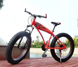 MHUI Fat Tyre Bike MHUI Adult Mountain Bikes, Boys Girls Fat Tire Mountain Trail Bike, Dual Disc Brake Hardtail Mountain Bike, High-carbon Steel Frame, Bicycle, 26 Inch 7 Speed, Red