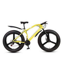 MHUI Fat Tyre Bike MHUI Mountain Bikes, 26 Inch Fat Tire Hardtail Mountain Bike, Double Disc Brake Cruiser Bicycle, Lightweight High-Carbon Steel Frame, 3 Spoke, Yellow, 26 inch 27 speed