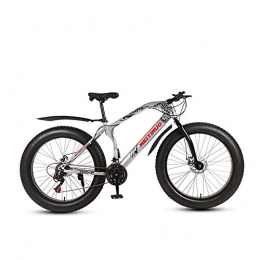 MHUI Fat Tyre Bike MHUI Mountain Bikes, 26 Inch Fat Tire Hardtail Mountain Bike, Double Disc Brake Cruiser Bicycle, Lightweight High-Carbon Steel Frame, Silver, 26 inch 21 speed