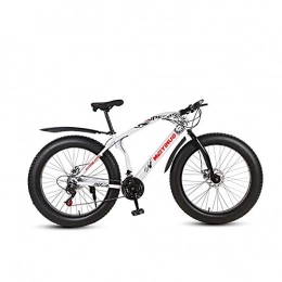 MHUI Fat Tyre Bike MHUI Mountain Bikes, 26 Inch Fat Tire Hardtail Mountain Bike, Double Disc Brake Cruiser Bicycle, Lightweight High-Carbon Steel Frame, White, 26 inch 21 speed