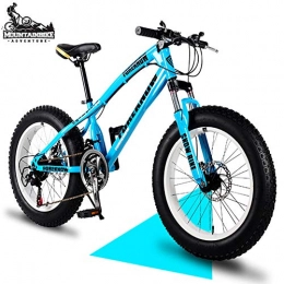 NENGGE Bike NENGGE 24 Inch Mountain Trail Bike with Fat Tire, Adults Men Women Hardtail Mountain Bikes with Front Suspension Mechanical Disc Brakes, Anti-Slip Carbon Steel Mountain Bicycle, Blue, 21 Speed