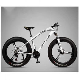 NENGGE Bike NENGGE 26 Inch Mountain Bicycle, High-carbon Steel Frame Fat Tire Mountain Trail Bike, Men's Womens Hardtail Mountain Bike with Dual Disc Brake, White, 30 Speed 3 Spoke