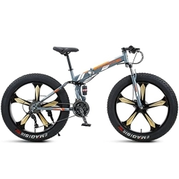 NENGGE Bike NENGGE 26 Inch Mountain Bike Fat Tire, Domineering Mens Women Foldable Beach Snow Mountain Bicycle, 4-Inch Wide Knobby Tires Outdoor Cycling Road Bike, Dual-Suspension, Orange 5 Spoke, 21 Speed