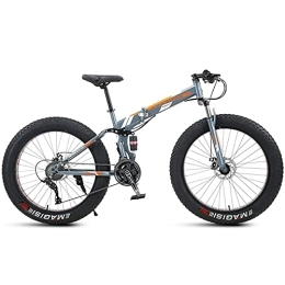 NENGGE Fat Tyre Bike NENGGE 26 Inch Mountain Bike Fat Tire, Domineering Mens Women Foldable Beach Snow Mountain Bicycle, 4-Inch Wide Knobby Tires Outdoor Cycling Road Bike, Dual-Suspension, Orange Spoke, 21 Speed