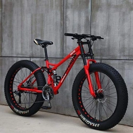 NENGGE Fat Tyre Bike NENGGE Adult Mountain Bikes, 24 Inch Fat Tire Hardtail Mountain Bike, Dual Suspension Frame and Suspension Fork All Terrain Mountain Bike, Red, 21 Speed