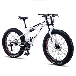 NENGGE Fat Tyre Bike NENGGE Dual-Suspension Mountain Bikes with Dual Disc Brake for Adults Men Women 26 / 24 Inch All Terrain Anti-Slip Fat Tire Mountain Bicycle, Carbon Steel Mountain Trail Bike, White, 24 Inch 7 Speed