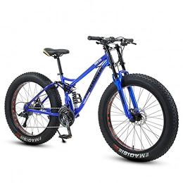 NENGGE Fat Tyre Bike NENGGE Fat Tire Bike for Men Women, 24-Inch Wheels, 4-Inch Wide Knobby Tires 7 / 21 / 24 / 27 / 30 Speed Beach Snow Mountain Bicycle, Dual-Suspension & Dual Disc Brake, Blue, 21 Speed