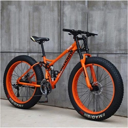 NENGGE Fat Tyre Bike NENGGE Fat Tire Hardtail Mountain Bike 24 Inch Mountain Trail Bicycle with Dual Disc Brake & Suspension, High-carbon Steel Alpine Bikes, Adjustable Seat, Men Women, Orange, 27 Speed