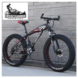 NENGGE Bike NENGGE Fat Tire Hardtail Mountain Bikes with Front Suspension for Adults Men Women, 4" wide tires Anti-Slip Mountain Bicycle, High-carbon Steel Dual Disc Brake Bike, New Black1, 24 Inch 24 Speed