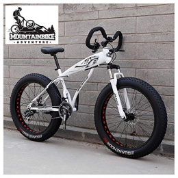 NENGGE Bike NENGGE Hardtail Fat Tire Mountain Bike for Adults, Men Women Mountain Trail Bike with Dual Disc Brake, High-carbon Steel Front Suspension All Terrain Mountain Bicycle, New White, 24 Inch 21 Speed