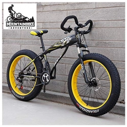 NENGGE Bike NENGGE Hardtail Fat Tire Mountain Bike for Adults, Men Women Mountain Trail Bike with Dual Disc Brake, High-carbon Steel Front Suspension All Terrain Mountain Bicycle, Yellow, 24 Inch 7 Speed