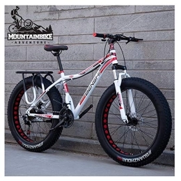 NENGGE Fat Tyre Bike NENGGE Hardtail Mountain Bike with Front Suspension Mechanical Disc Brake for Adults Men Women, High-carbon Steel All Terrain Fat Tire Mountain Bike, Anti-Slip Bicycle, Red 2, 26 Inch 7 Speed