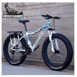 NENGGE Bike NENGGE Hardtail Mountain Bike with Front Suspension Mechanical Disc Brake for Adults Men Women, High-carbon Steel All Terrain Fat Tire Mountain Bike, Anti-Slip Bicycle, White 2, 26 Inch 27 Speed