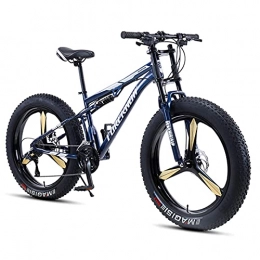 NENGGE Fat Tyre Bike NENGGE Mens Women Fat Tire Mountain Bike, 26-Inch Wheels, 4-Inch Wide Off-road Tires, 7 / 21 / 24 / 27 / 30 Speed Full Suspension Moutain Bicycle for Adults Teens, Carbon Steel, 24 Speed, Blue 3 Spoke