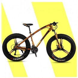 QMMD Fat Tyre Bike QMMD 26-Inch Adult Mountain Bikes, Hardtail Mountain Bike, Fat Tire High-carbon Steel Anti-Slip Bikes, Front Suspension, 7-21-24-27-Speed All Terrain Mountain Bike, Golden 3 Spokes, 7 speed