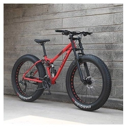 WJSW Fat Tyre Bike WJSW 26 Inch Mountain Bikes, Adult Boys Girls Fat Tire Mountain Trail Bike, Dual Disc Brake Bicycle, High-carbon Steel Frame, Anti-Slip Bikes, Red, 24 Speed