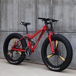 WJSW Fat Tyre Bike WJSW Mountain Bikes, 26 Inch Fat Tire Hardtail Mountain Bike, Dual Suspension Frame and Suspension Fork All Terrain Mountain Bike, 21 Speed, Red 3 Spoke