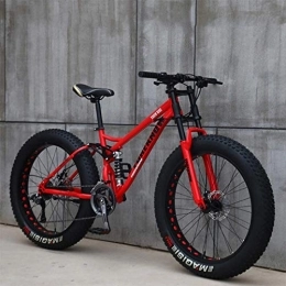 WJSW Fat Tyre Bike WJSW Mountain Bikes, 26 Inch Fat Tire Hardtail Mountain Bike, Dual Suspension Frame and Suspension Fork All Terrain Mountain Bike, 21 Speed, Red Spoke