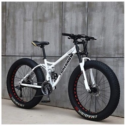 WJSW Bike WJSW Mountain Bikes, 26 Inch Fat Tire Hardtail Mountain Bike, Dual Suspension Frame and Suspension Fork All Terrain Mountain Bike, 24 Speed, White Spoke