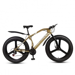 WLWLEO Bike WLWLEO Fat Tire Mountain Bike 26 inch 21 / 24 / 27 Speed Variable Speed Bike, High-Carbon Steel Frame, Dual Disc Brakes, Beach Snow All-Terrain Bike, Portable Commuter Tool, Gold, 21 speed