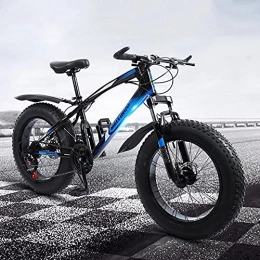 WLWLEO Fat Tyre Bike WLWLEO Mountain Bike 20 inch Fat Tire Beach Snow Bike, Carbon Steel Frame, Dual Disc Brakes, Suspension Fork, 21 / 24 / 27 Speed, Outdoor Offroad Bicycle for Teens Students Adults, Blue, 27 speed