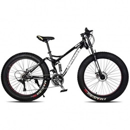 XRQ Fat Tyre Bike XRQ Fat Tire Mens Mountain Bike, Carbon 24" 26" Mountain Bike Full Suspension Trail Bike 24-Speed Dual Disc Brakes MTB Bike High-Tensile Steel Frame, Black, 26IN