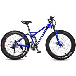 XRQ Fat Tyre Bike XRQ Fat Tire Mens Mountain Bike, Carbon 24" 26" Mountain Bike Full Suspension Trail Bike 24-Speed Dual Disc Brakes MTB Bike High-Tensile Steel Frame, Blue, 24IN