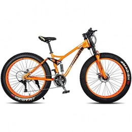 XRQ Fat Tyre Bike XRQ Fat Tire Mens Mountain Bike, Carbon 24" 26" Mountain Bike Full Suspension Trail Bike 24-Speed Dual Disc Brakes MTB Bike High-Tensile Steel Frame, Orange, 24IN