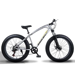 YUEGOO Fat Tyre Bike YUEGOO Mountain Bike, Thick Wheel Mountain Bike, Speed Bicycle, Adult Fat Tire Mountain Trail Bike, High-Carbon Steel Frame Dual Full Suspension Dual Disc Brake / Silver / 26Inch 27Speed