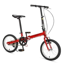 WJSW Bike 16" Folding Bikes, High-carbon Steel Light Weight Folding Bike, Mini Single Speed Reinforced Frame Commuter Bike, Lightweight Portable, Red